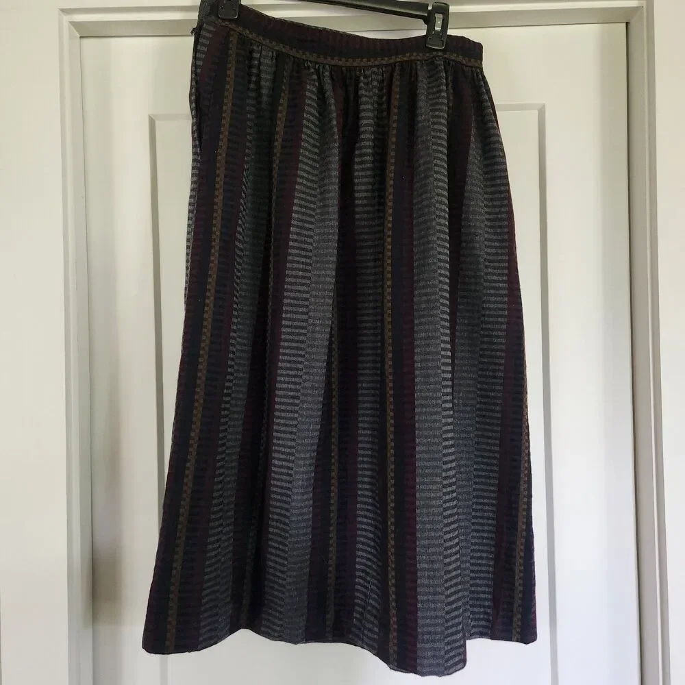 Vintage Evan Picone Pleated Midi Skirt Wool Blend Striped Women’s 10 - Picture 6 of 8